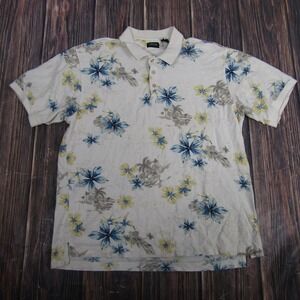 Arrow Polo Shirt Mens XL White Floral Hawaiian Print Short Sleeve Golf Tropical